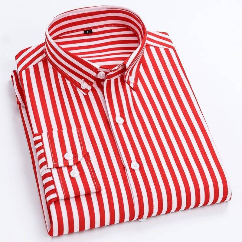 Мужские рубашки в полоску с длинным рукавом в клетку Smart Casual Business Не гладить Корейский приталенный крой Официальная сине-белая