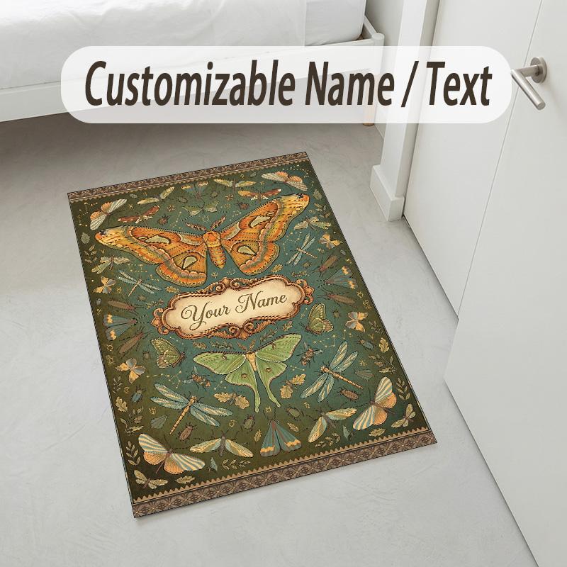 Butterflies Birds Night Theme Soft Crystal Velvet Rug Custom Name & Text Print Non Slip Floor Rug for Bedroom Living Room