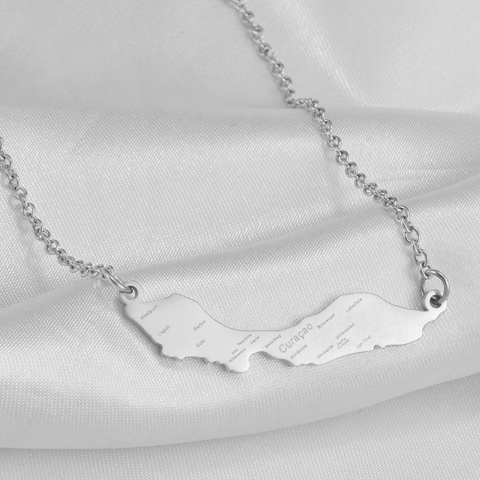 Anniyo 4CM Curacao Map & Village Name Pendant Chain Necklaces Charm Stainless Steel Gold Color Silver Color Jewellery @230421
