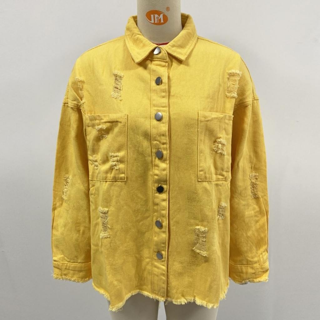 Lapel Long Sleeve Vintage Street Ripped Raw Edge Denim Jacket Women's