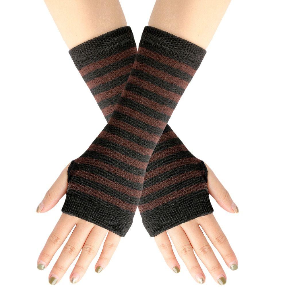 Cartoon Cosplay Party Stripes Mittens Elasticity Gloves Half Finger Knitted Fingerless Gloves
