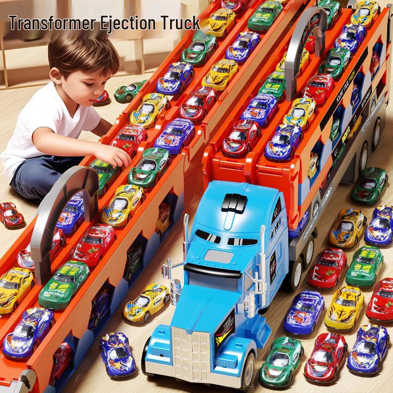 Игрушка грузовик-трансформер с двойным треком и инерционным хранением - Большой контейнер из сплава для детей