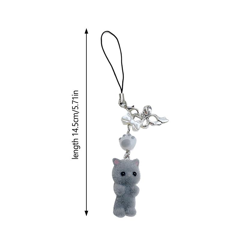 Kawaii Flocking Cat Pendant Phone Lanyard Y2K Cute Bow Kitten Phone Chain Korean Mobile Phone Charm Keycord Girl Gifts