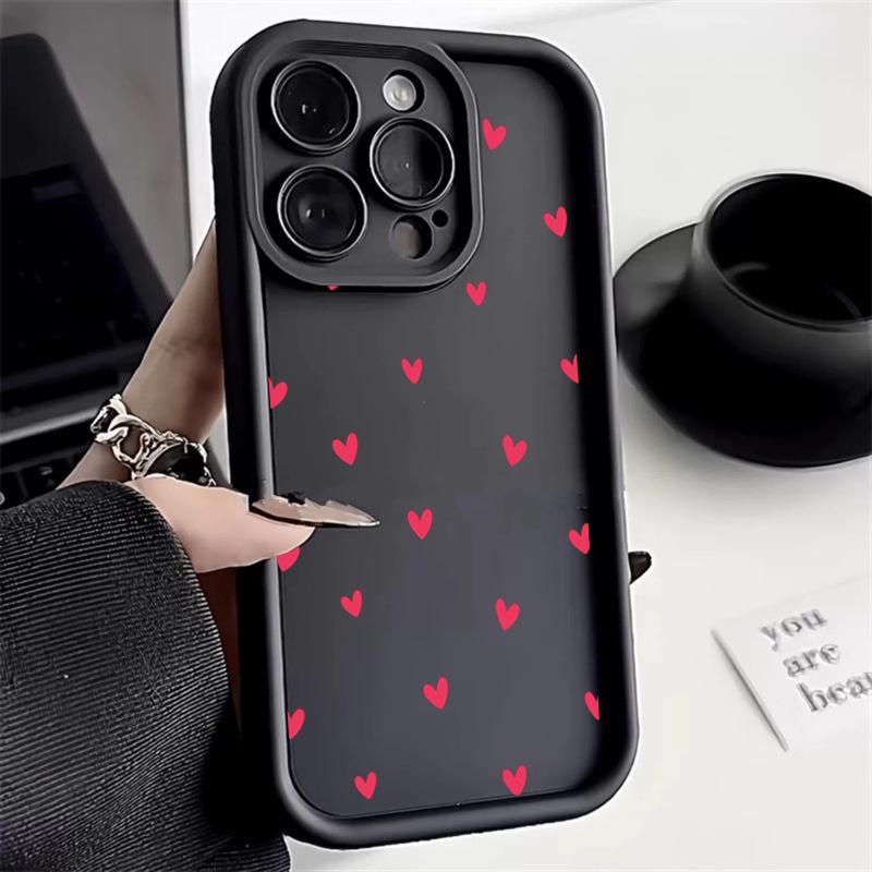 Black Love Heart Silicone Phone Case For iPhone 15 16 14 13 12 11 Pro Max 7 8 Plus XS X XR SE Shockproof Bumper Back Cases Cover