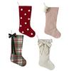 Christmas Stockings With Hanger Bowknot Plush Balls Decor Striped Print Candy Holder