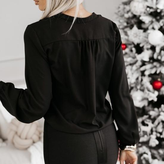 Женский топ с глубоким v-образным вырезом и рюшами, однотонная однобортная мягкая дышащая женская рубашка в повседневном стиле с длинными рукавами, блузка