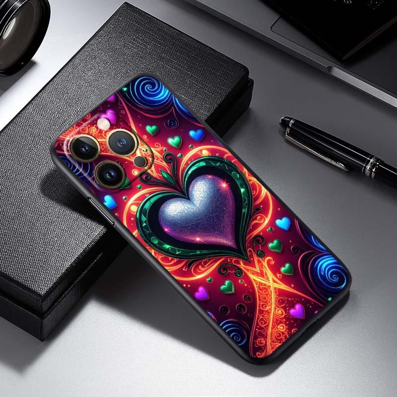 Роскошный Чехол для Телефона с Дизайном Любви Для Apple iPhone 17 16 16E 15 14 13 12 11 Pro Max Plus Черный Мягкий Силикон