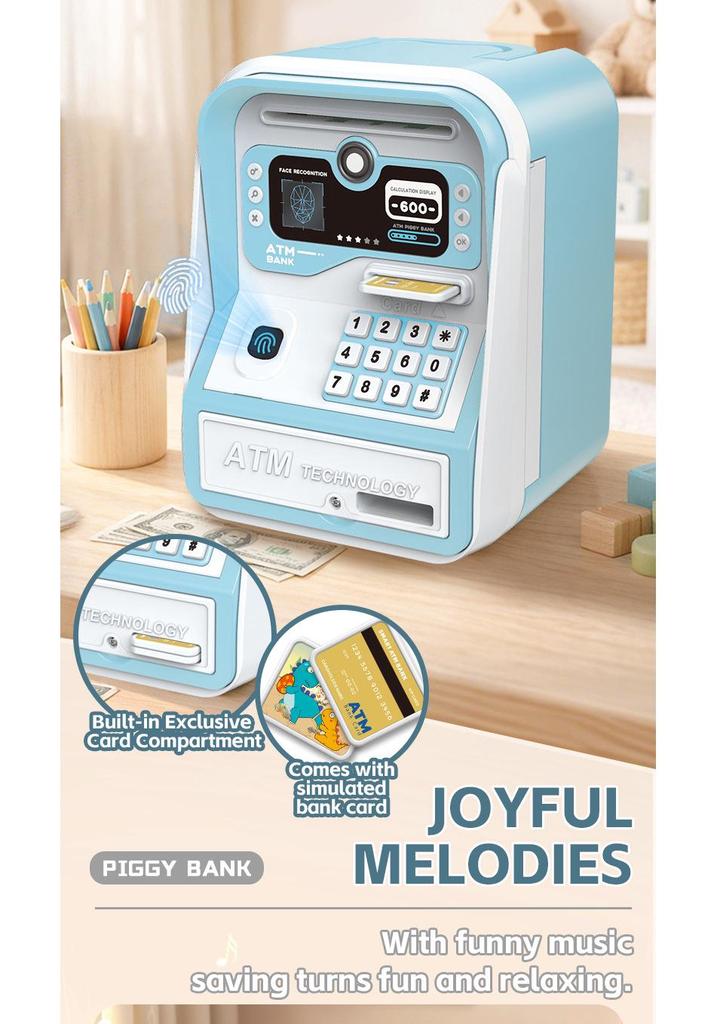 Children's Electric Piggy Bank with Fingerprint Password and Automatic Money Rolling Feature