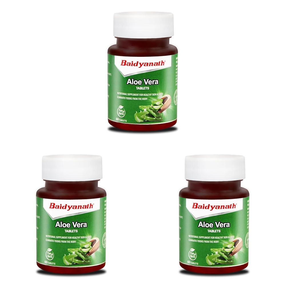 Baidyanath Aloe Vera 60 Tablets Daily Wellness Supplement Skin & Digestive Support Pack of 3 Vegetarian Gluten Free