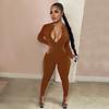Women Sexy Bodysuit Long Sleeve Fall Wear Sexy Slim Skinny Clubwear Solid Zipper Bodycon Bandage Jumpsuit Overalls High Street