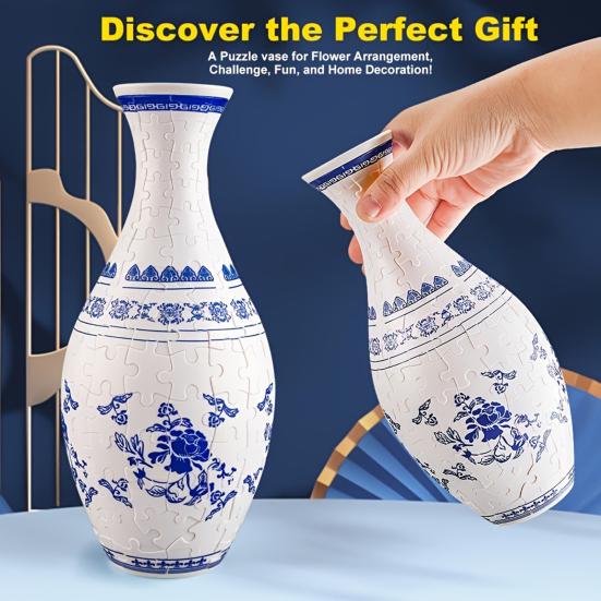 160Pcs/Set 3D Jigsaw Puzzle Vase DIY Handmade Blue White Ceramic Sea Boat