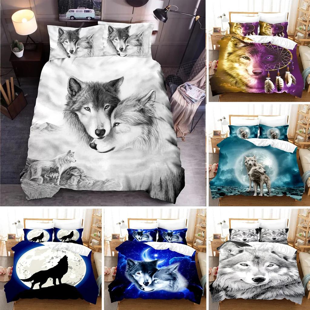 Wolf Cute Animal 3D Duvet Cover Bedding Set Comforter Linen Pillowcases Home Decor Single Double Twin King Queen