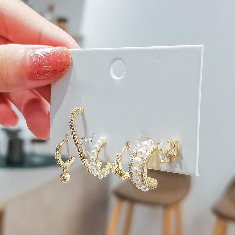 ANENJERY 6 шт./компл. серьги-кольца с имитацией жемчуга в виде звезды, комплект серег с микроцирконом, зажим для ушей, креативные вечерние ювелирные изделия, подарок