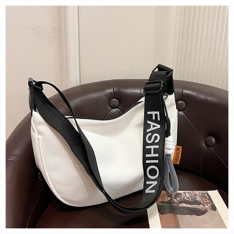 Spacious Nylon Canvas Bag Women Fall Winter New Trend Fashion Versatile Solid Color Crossbody Bag Crescent Moon Bag