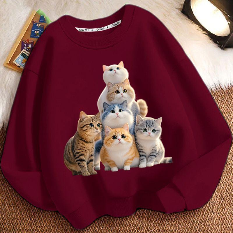 Cute Little Cat Hoodies for Children In Autumn and Winter, Casual Long-sleeved Round-neck Hoodies for Boys and Girls