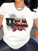 Футболка спортивная с графическим принтом флага и надписи ко Дню Независимости, летний повседневный стиль, женская, с коротким рукавом, с круглым вырезом