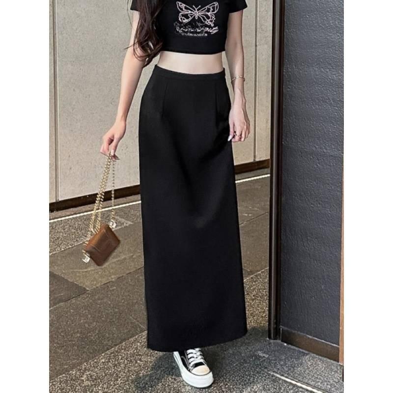 Classic Womens Black High Waist Pencil Skirt With Side Slit For Office Wear