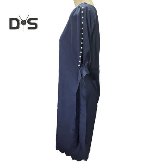 Женское платье с открытыми рукавами три четверти и круглым вырезом, сплошной цвет, мягкое дышащее свободное платье длиной до колена с декором из бисера, женское платье миди для поездок на работу