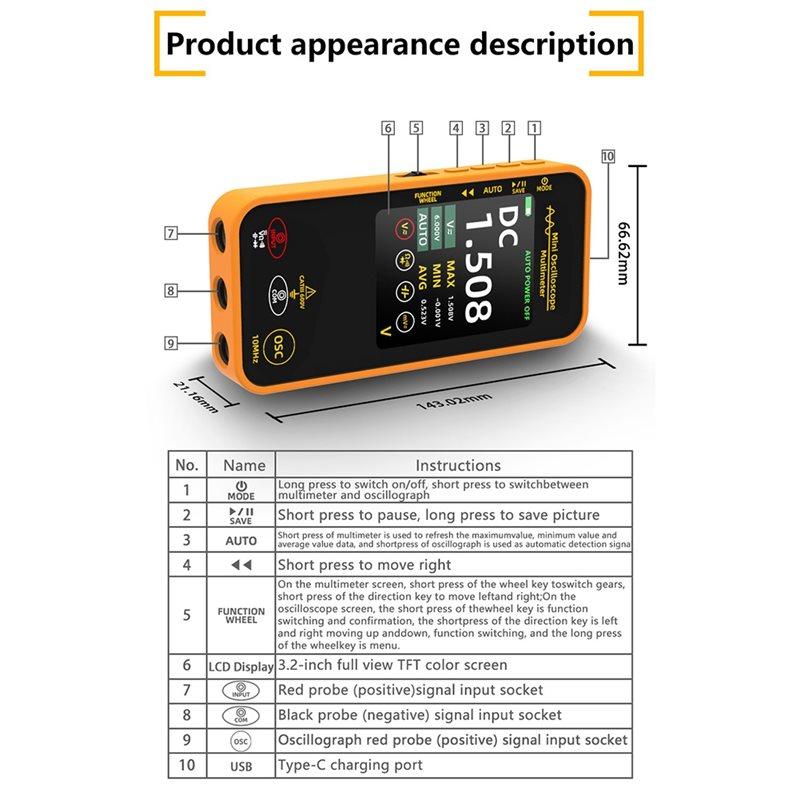 HHO-Graphic Digital Oscilloscope Multimeter High-Precision Resistance Voltage Capacitance Hz Continuity Tester Multitester