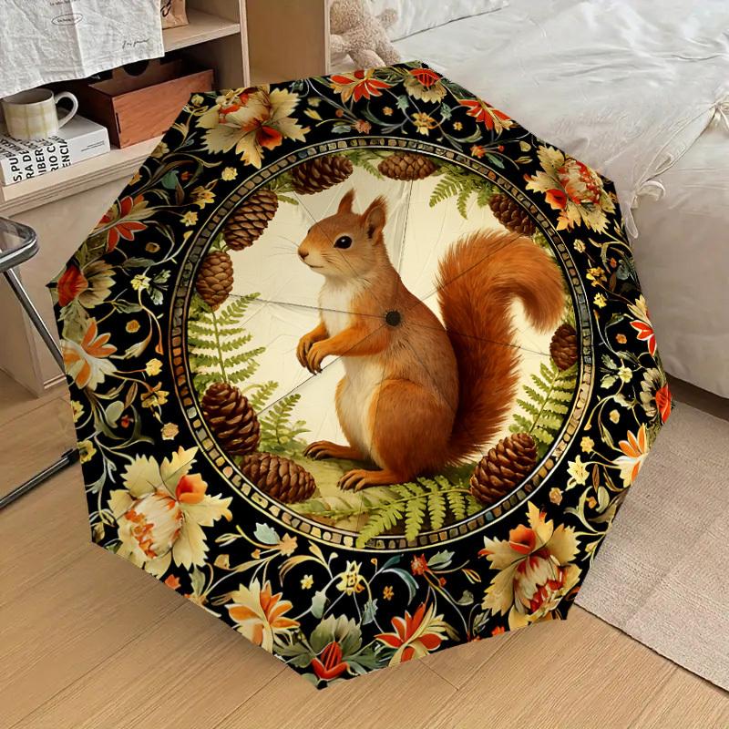 1PC squirrel flowers Umbrella-8-Rib Reinforced, Automatic Open, Lightweight & Durable, Cute Fashion Accessory for Outdoor, Beach or Casual Use, Beach