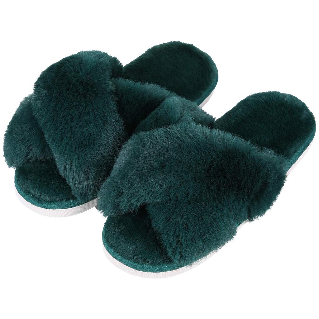 Comwarm Women's Cozy Fuzzy Slippers Open Toe Plush Cotton Flat Indoor Shoes Warm Comfortable Fluffy Slides for Home