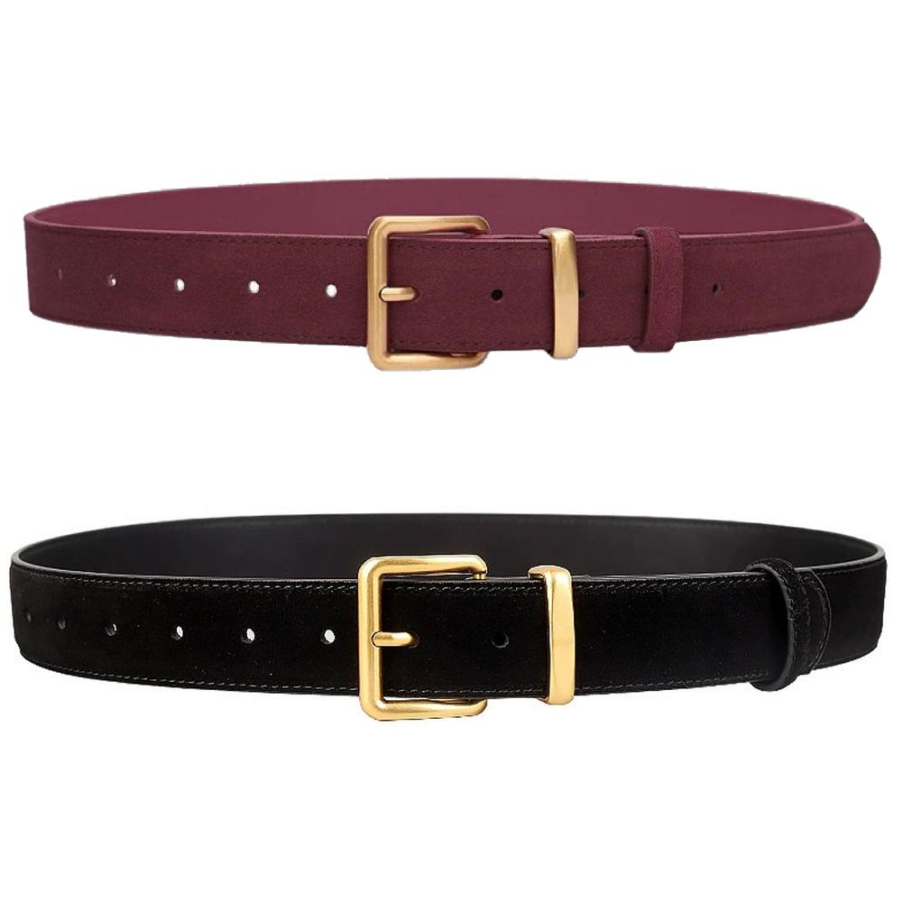 Luxury Suede Pu Leather Belt for Women, Vintage Style with Gold Pin Buckle, 2.8cm Wide Waistband for Dresses & Jeans Accessories