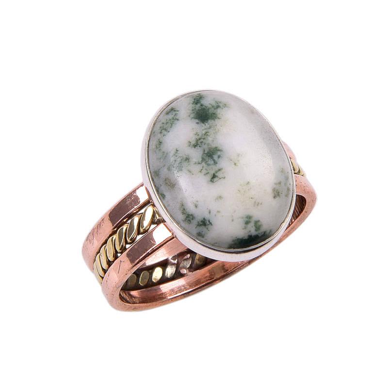 Двухцветное кольцо из натурального дендритного опала из стерлингового серебра 925 пробы S.10 k2f07
