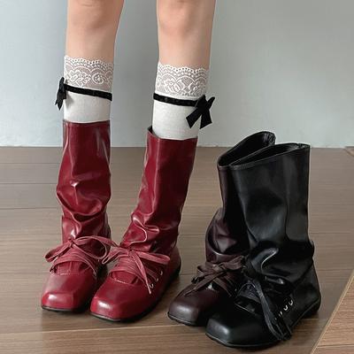 Модные винтажные балетки Женские западные ковбойские сапоги Модные женские сапоги до середины икры в стиле рыцаря с квадратным носком и плиссировкой