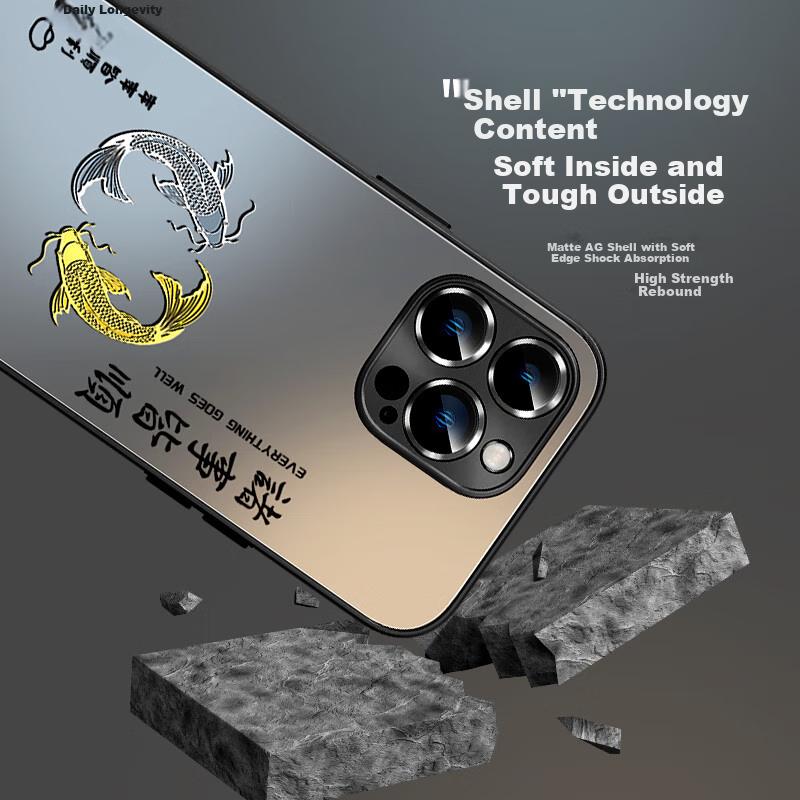 XP 15 Pro Phone Case, Full Lens Protection, IPhone 15 Pro Cooling Cartoon, Protective Cover, Shockproof, - Graphite Gray Ring Double Fish