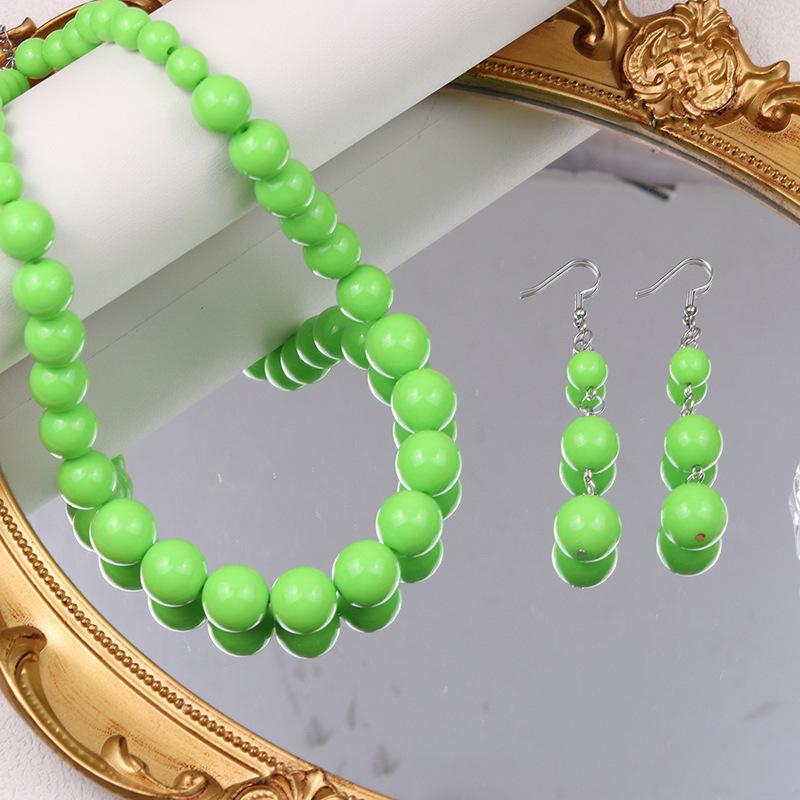 European and American exaggerated earrings, high-end candy color, size round bead pendant, simple retro design set, jewelry women