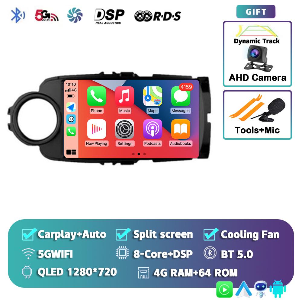 Android 14 Carplay Auto Автомагнитола для Toyota Yaris 2012 2013 2014 2015 2016 2017 GPS Мультимедийный плеер Стерео WIFI+4G видео DSP