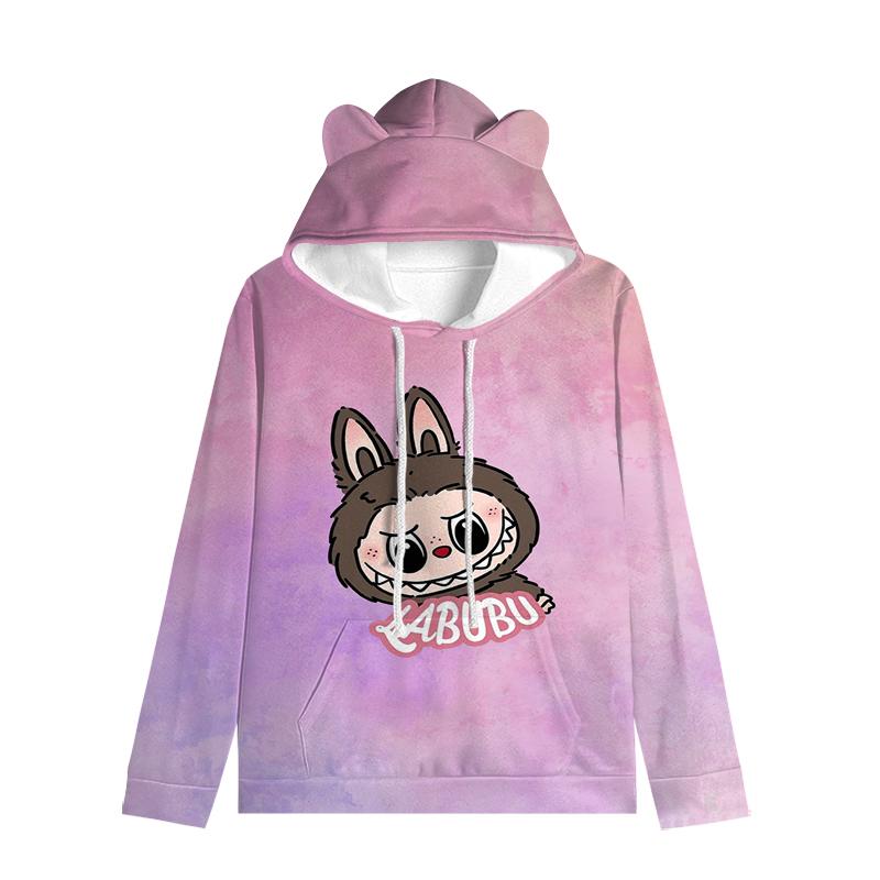Labubu пуловер дети толстовки с капюшоном кошачьи ушки мультфильм толстовка подростков мальчики девочки косплей костюм толстовки