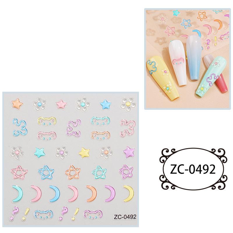 Мягкие клейкие наклейки для ногтей с тиснением, симпатичные 5D трехмерные наклейки для ногтей в виде звезд