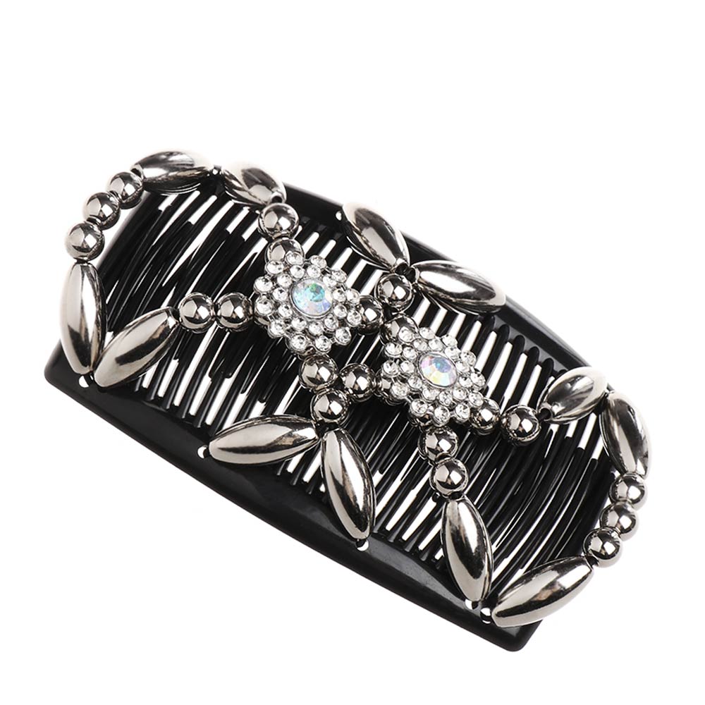 Bun Maker Flower Crystal Stretch Double Comb Magic Hair Comb Elastic Hairpin Beaded Hair Clip