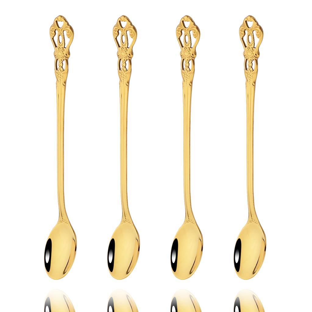 4Pcs Juice Coffee Stirring Cutlery Set Vintage Colorful Teaspoon Dinnerware Ice Cream Long Handle Scoop Tableware Kitchen Tools