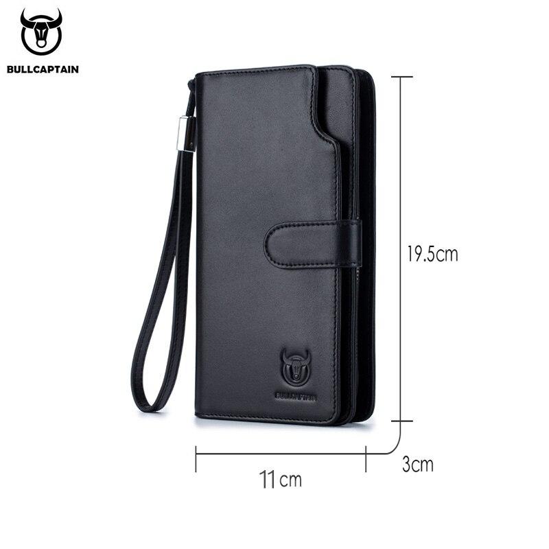 BULLCAPTAIN Men Long Wallet Clutch Bag Credit Card Holder Purses Carteras Billetera Hombre Leather Money Portfe Carte