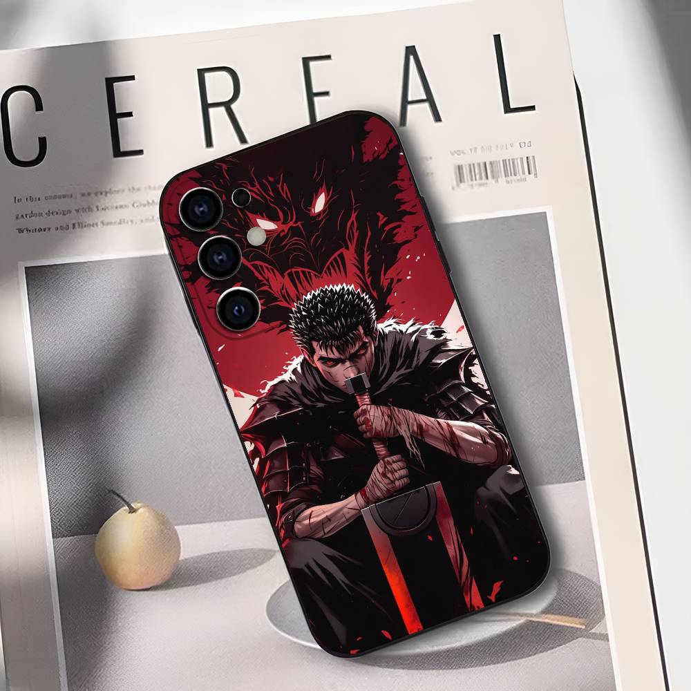 Мягкий черный чехол для телефона B-Berserk Guts для Samsung S25/S24/S21/S22/S23/S30/Ultra/S20/Plus/Fe/Lite - Защитная крышка