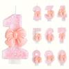 3D Bowknot Candles Numbers 0-9 - Sparkling Pink Candles with Elegant Bowknot Decoration, Perfect for Birthday, Wedding, Party, Anniversary,