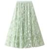 Qooth Женская элегантная тюлевая юбка-пачка с цветочным принтом, новая офисная женская сетчатая плиссированная юбка на весну и лето QT2326