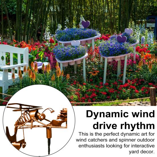Ручная работа Металлическая ветряная мельница Rockin' Bee Ветряная кинетическая цветочная скульптура пчелы Статуя Ветряная прялка Украшение для двора, лужайки, сада, патио