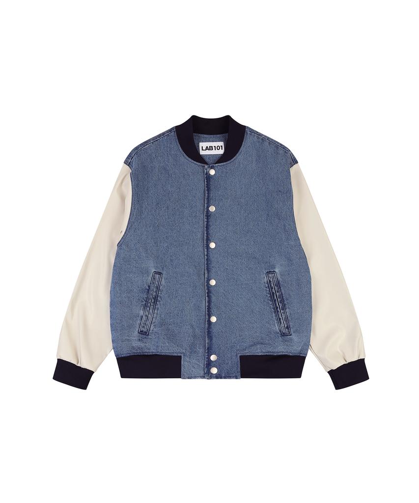 Джинсовый джемпер Lab101 Oversized Color Block Denim Varsity Jumper (Средне-синий)