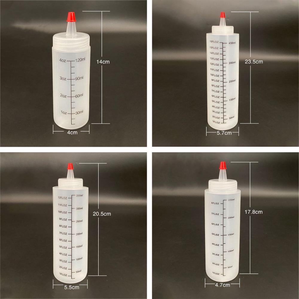 4Pcs Scale Juice Liquid Squeeze Dispensing Bottles Capacity Top Cap Plastic Squeeze Squirt Bottle
