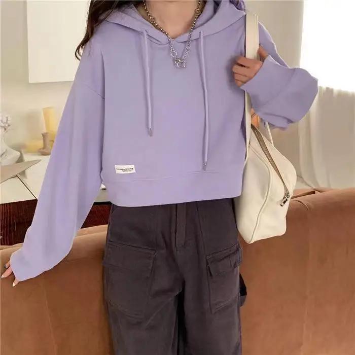Укороченные толстовки для женщин ярких цветов, спортивный корейский стиль в консервативном стиле для студентов, новая мода, простые однотонные универсальные Ins Chic Young