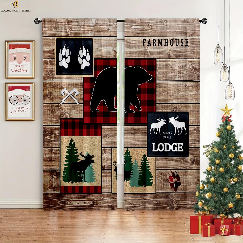 Винтажная Рождественская елка Снеговик 3D Печать занавеска полиэфирное волокно рождественский праздник украшение занавеска 2 шт.