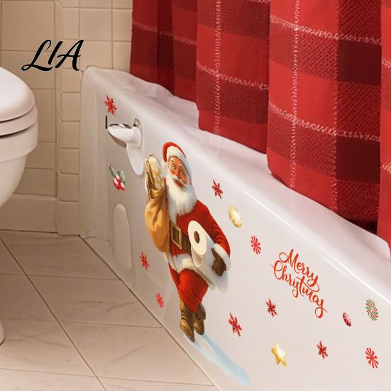 Festive Bathroom Wall Stickers Funny Christmas Santa Toilet Seat Decal, Waterproof PVC Lid Decoration Removable Decor for Holiday Home Decor,