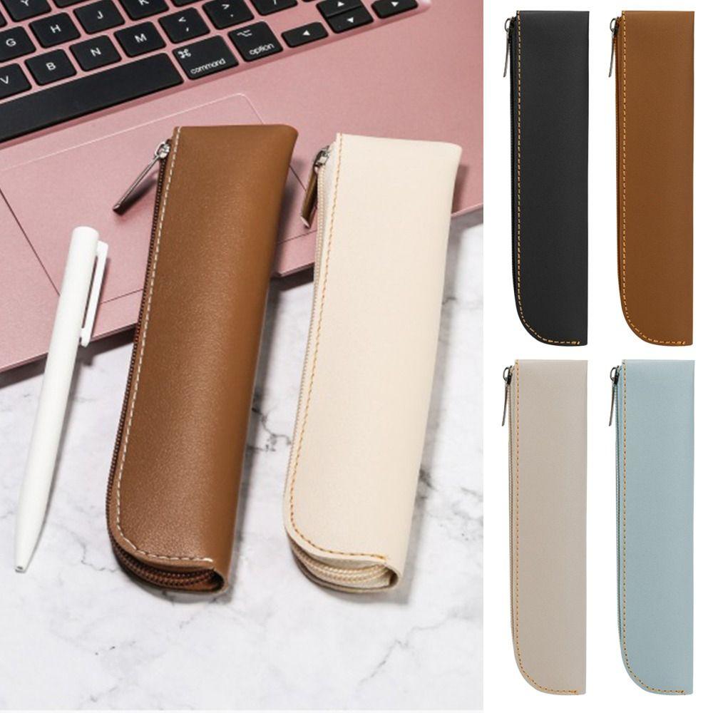 Solid Color PU Pencil Bags PU Leather Pen Bags Pen Sleeve Pen Holder Office Supplies
