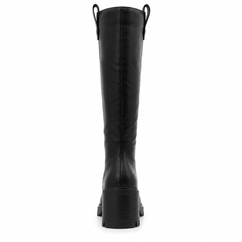 Bota Alta Negra Suela Track Tacón Medio Montevita Cuencana 105366
