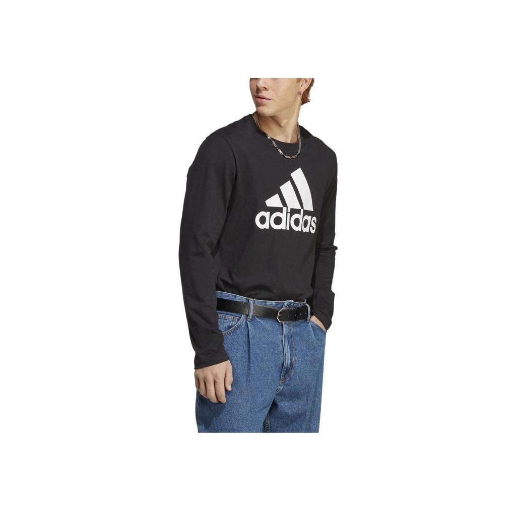 Adidas Round Neck Pullover Long Sleeve T-Shirt With Front Logo Print Men Tops Black IC9308