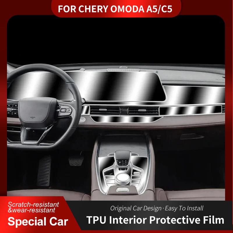 Для Chery OMODA A5/C5 -2024 Антицарапающая пленка для интерьера автомобиля Панель приборов пиано-пластик Центральная консоль рычага переключения передач Прозрачная пленка из ТПУ