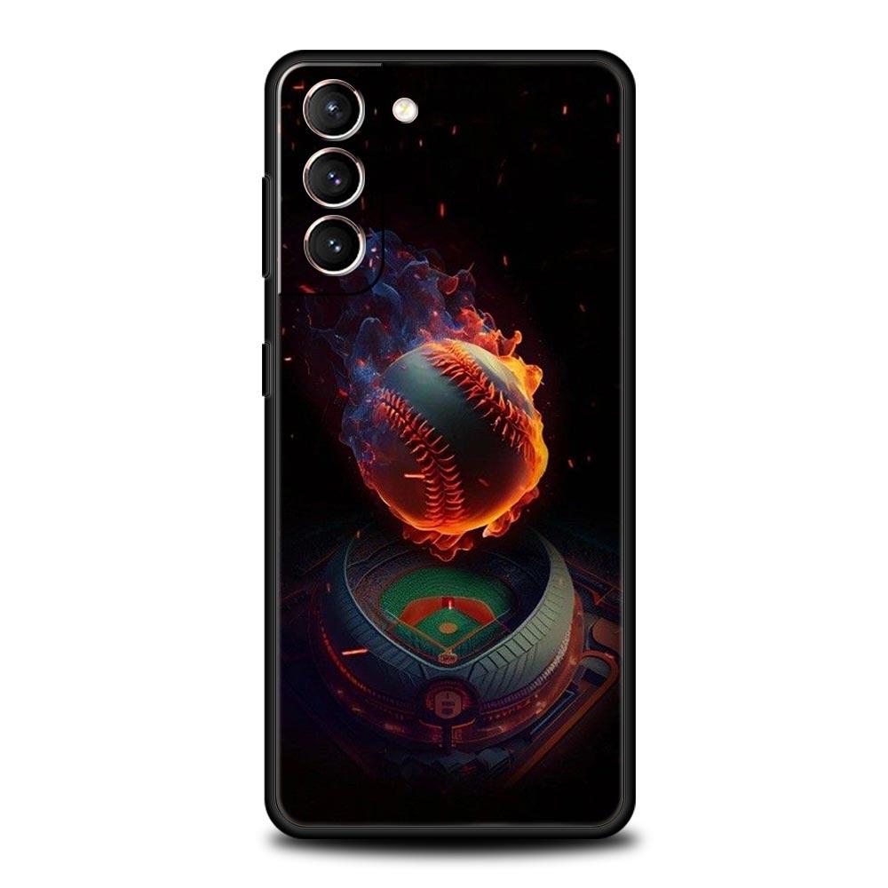 Мягкий ТПУ чехол для телефона Samsung Galaxy S25 S24 S23 S22 S21 Ultra S20 FE 5G S10 S10E Plus Бейсбол Черный Чехол